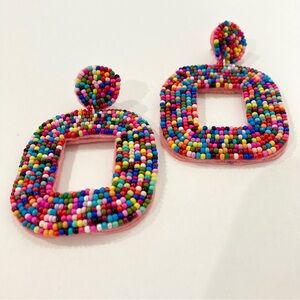 NWOT Multicolored beaded square earrings confetti boho festival rainbow